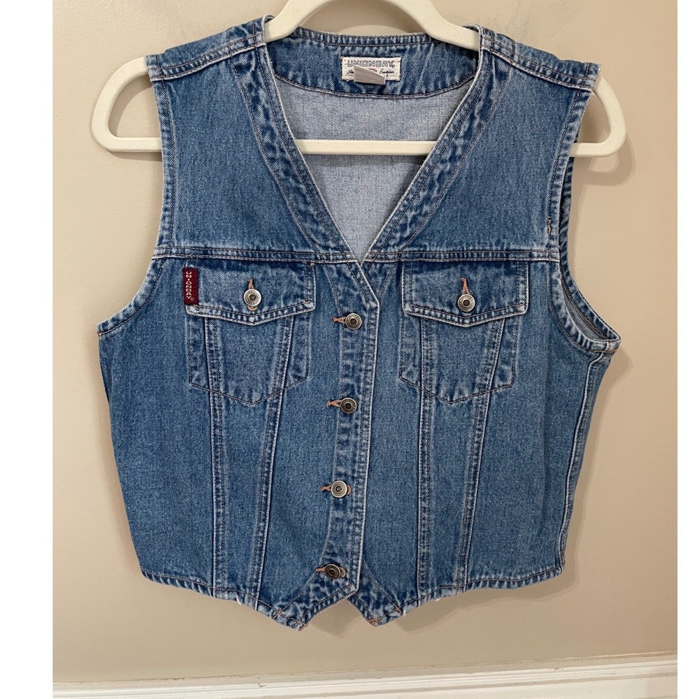 Unionbay Vintage 90s Denim Vest Size L Western Country Boho